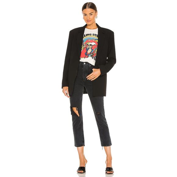 Agolde Black Riley High Rise Distressed Straight Crop Jeans